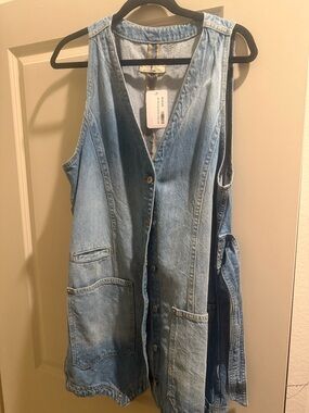 Free People Light Wash Denim Button Front Vest Dress